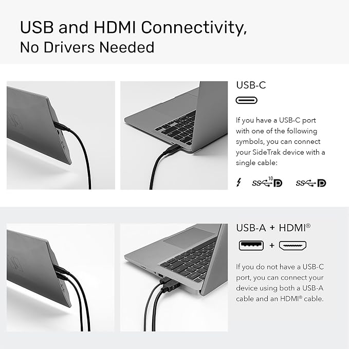 SideTrak Swivel 14" Portable Monitor for Laptop, Screen Extender with Patented Swivel Hinge, Attachable Travel Monitor, Dual Screen FHD Display, USB-C® & HDMI, (Dark Gray)