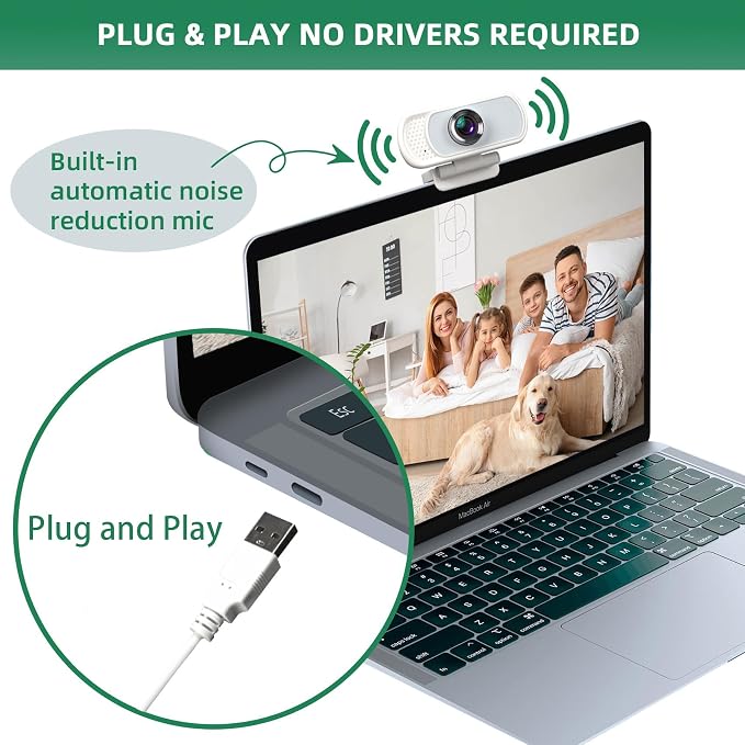 XPCAM Full HD 1080P White Webcam with Privacy Shutter and Tripod, Pro Streaming Web Camera with Microphone, Widescreen USB Computer Camera for Laptop Desktop Mac