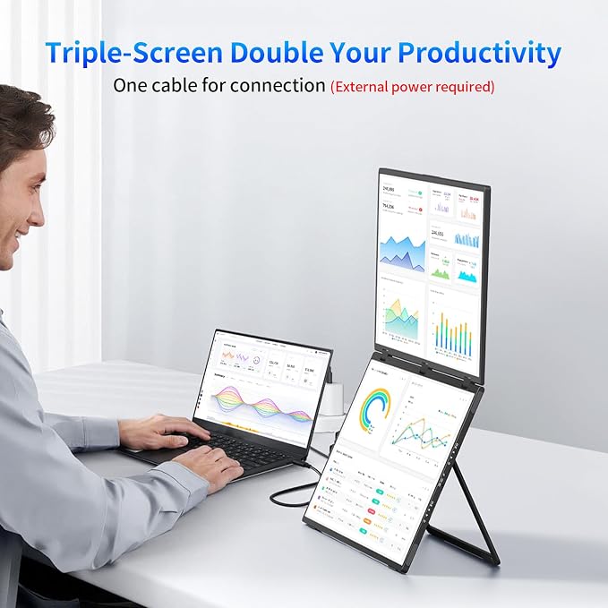 MAGICRAVEN Portable Dual Monitor for Laptop, Foldable Laptop Screen Extender, Plug & Play No Driver, 1080P FHD IPS 100Hz Triple Screen for Travel & Office, Compatible with Mac, Windows -18.5"