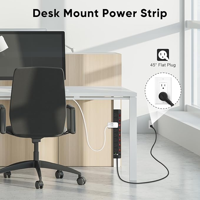 4PCS 8 Outlet Heavy Duty Power Strip with 8 Individual Switches,Moutable Metal Power Strip Surge Protector 1200 Joules,6FT 14AWG Extension Cord,15A 1800W 125V 60Hz