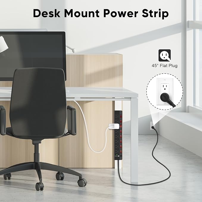 8 Outlet Heavy Duty Power Strip with 8 Individual Switches,Moutable Metal Power Strip Surge Protector 1200 Joules,25FT 14AWG Extension Cord,15A 1800W 125V 60Hz