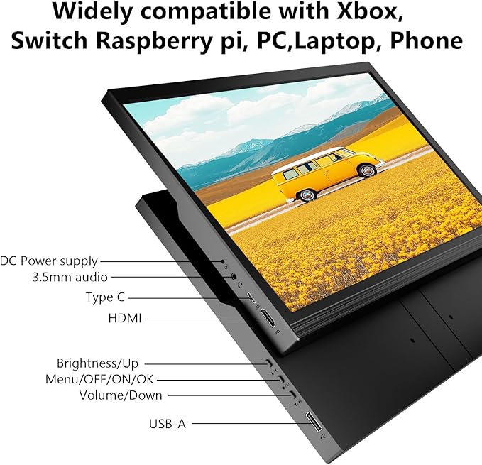 17.3inch Portable Monitor for Laptop FHD 1920x1080P 60HZ with Speaker HDMI USB-C Extent PC Monitor Compatible with Computer Xbox Switch mini PC PS4/5 Mac