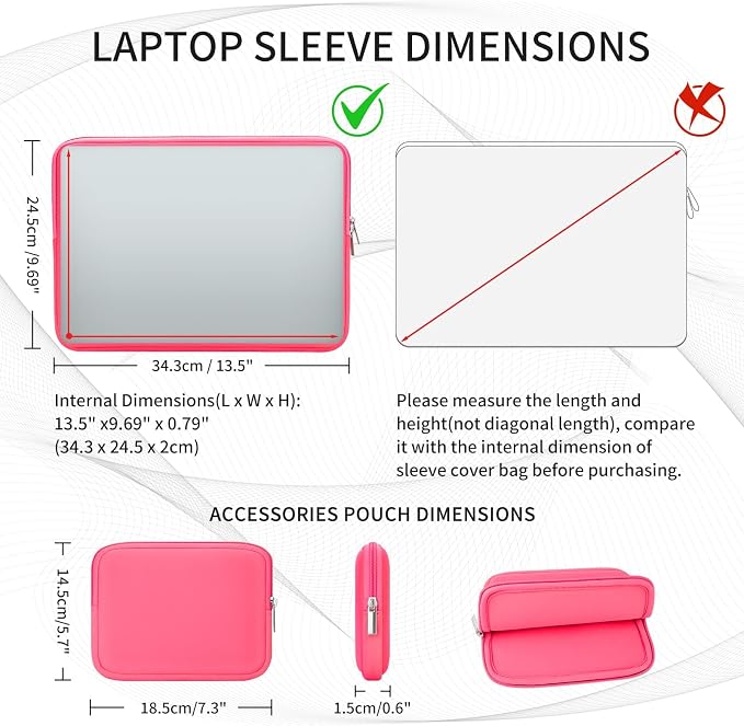 RAINYEAR 14 Inch Laptop Sleeve Case Protective Soft Padded Zipper Cover Carrying Computer Bag with Accessories Pouch, Compatible with 14" Notebook Tablet Chromebook (Bright Pink)