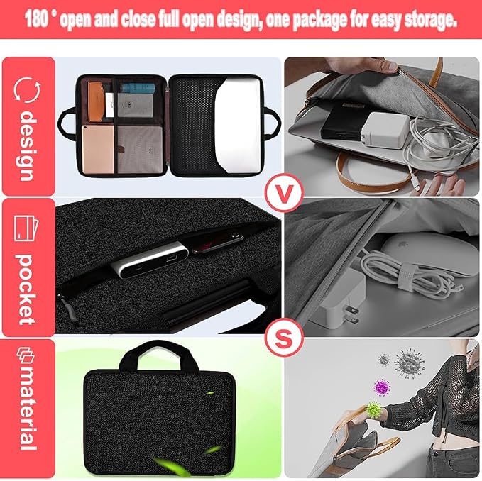 Hseok Laptop Case 13.3-14 inch Sleeve, TSA Computer Handbag Water-Resistant and Shockproof Bag Compatible with MacBook Pro/Neo 14", Mac Air/Pro 13.3" and 13"-14" Notebooks Chromebooks,Black