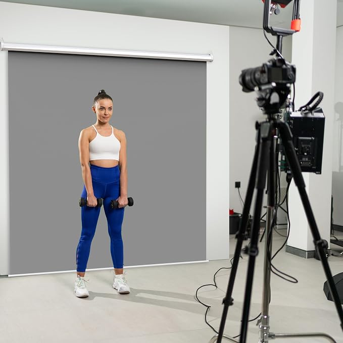【Wider Style】 KHOMO Gear Grey Screen 84 x 84 inch – Extra Large Pull Down Backdrop – Portable Collapsible Roll Down Projector Screen – Gray Screen for Video, Streaming, and Photography