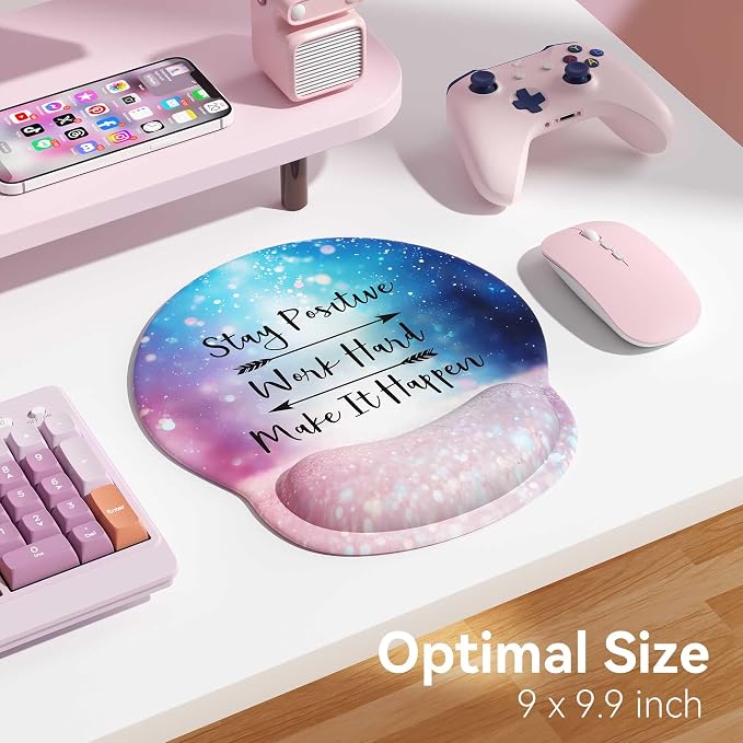 Ergonomic Mouse Pad with Wrist Rest,Mousepad with Wrist Support - Cute Gel Portable Mouse Pads for Desk Laptop,Computer,Office & Home Decor-(Glittery Blue Pink)