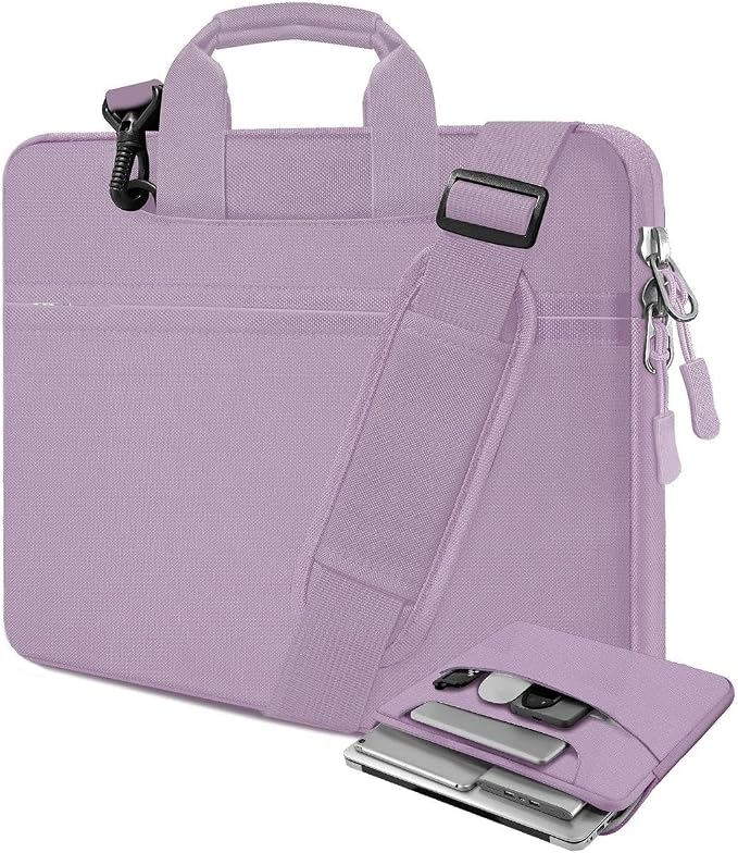 Laptop Case 15.6 inch Shoulder Bag, Durable Shockproof Protective Computer Carrying Briefcase with Multi-Pockets and Strap Compatible with Most 15.6 inch Notebooks,Light purple