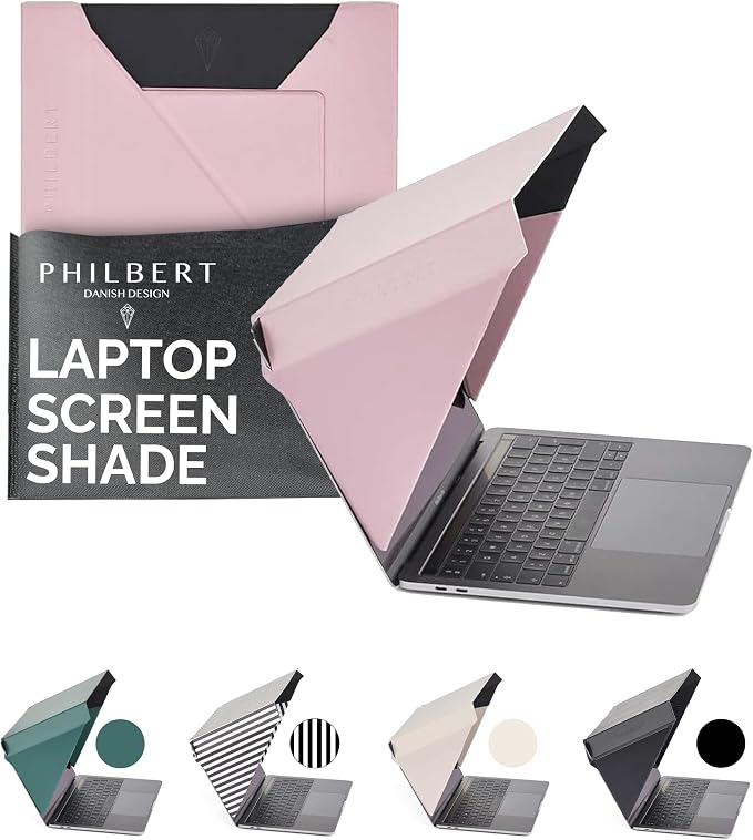 4-in-1 Laptop Screen Shade – Original Slim Hood – Sun, Privacy, Heat & Contrast Protection, Lightweight & Travel-Friendly, Fits 15–16” MacBook & PC, Patented, Pink