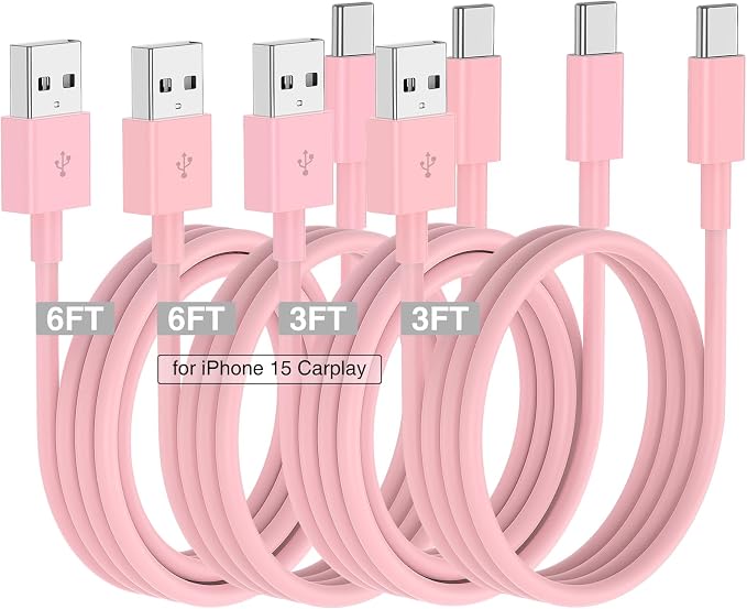 Car Carplay Cable for iPhone 17 16 15 Charger Cord,3/3/6/6FT USB A to USB C Cable for iPhone 17 Pro Max/16 Pro/15 Plus Charger,USB C Car Charger for Apple 17 Air/16 Pro Max/16e/15-Pink