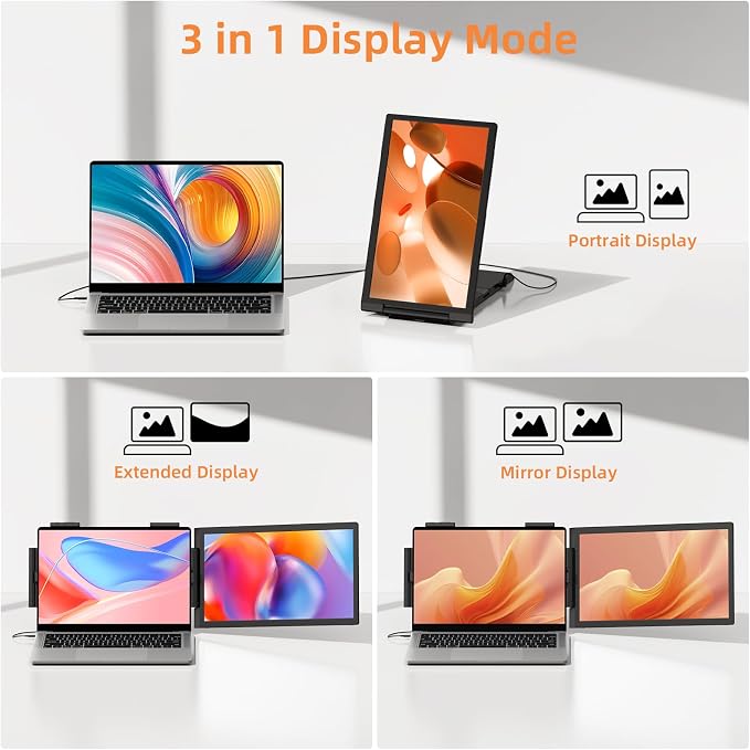 Laptop Screen Extender, 14" FHD IPS 1080P Portable Monitor for Laptop Mini HDMI/Type-C PC Display Extender Fits 14"-16.5" Laptops,Plug & Play for Windows/Mac/Android/Switch/PS5