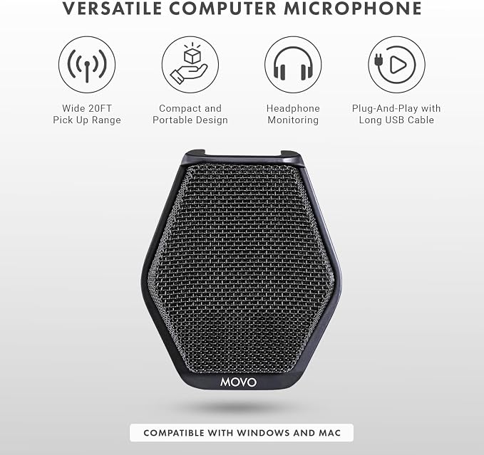 Movo MC1000 Conference USB Microphone for Computer Desktop and Laptop with 180° / 20' Long Pick up Range Compatible with Windows and Mac for Dictation, Recording, YouTube, Conference Call, Skype