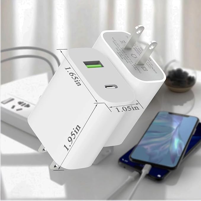 2 Pack USB C Charger Block, Dual Port Type C Wall Charger Fast Charging 20W Power Adapter Cube for iPhone 14/14 Pro/14 Pro Max/14 Plus/13/12/11, XS/XR/X, iPad, Samsung, More