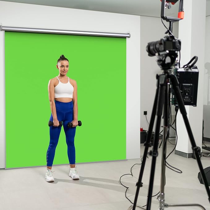 【Wider Style】 KHOMO Gear Green Screen 84 x 84 inch – Extra Large Pull Down Backdrop – Portable Collapsible Roll Down Projector Screen – Green Screen for Video, Streaming, and Photography
