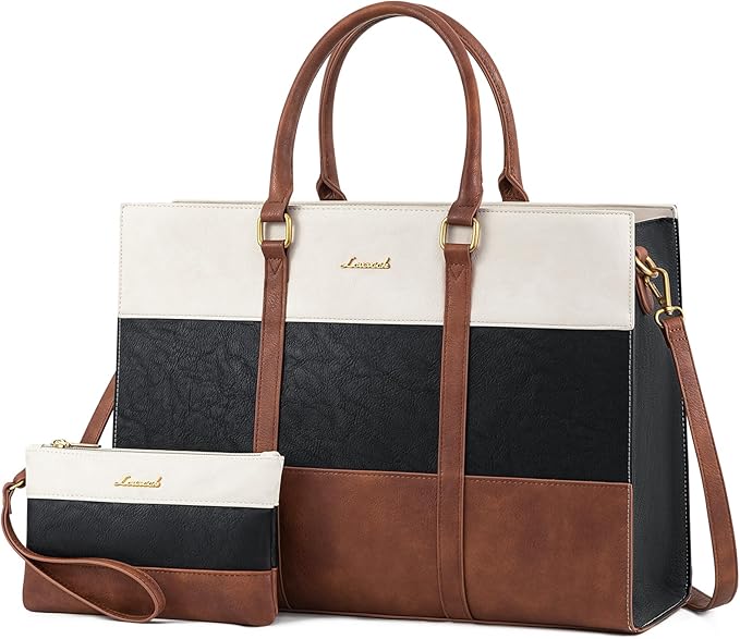 LOVEVOOK Laptop Bag for Women 17.3 Inch Laptop Tote Bag Vintage Leather Work Bags for Women Professional Computer bag | Two-piece set
