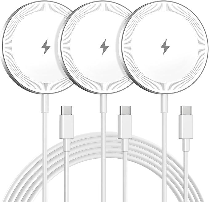 Magnetic Wireless Charger Charging Pad: 15W Qi Fast Portable Slim Charger Puck for iPhone 17e 17 Air 17 Pro Max 16 15 14 13 12 Series S26 & AirPods 4 3 2 Pro - Include USB-C/A Dual Ports (3Pack White)