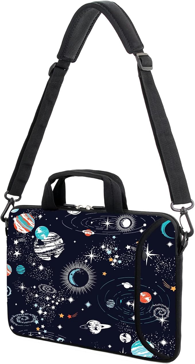 AMARY 13" 13.3" laptop sleeve chromebook case adjustable shoulder strap with handle accessory pocket (Galaxy-1)
