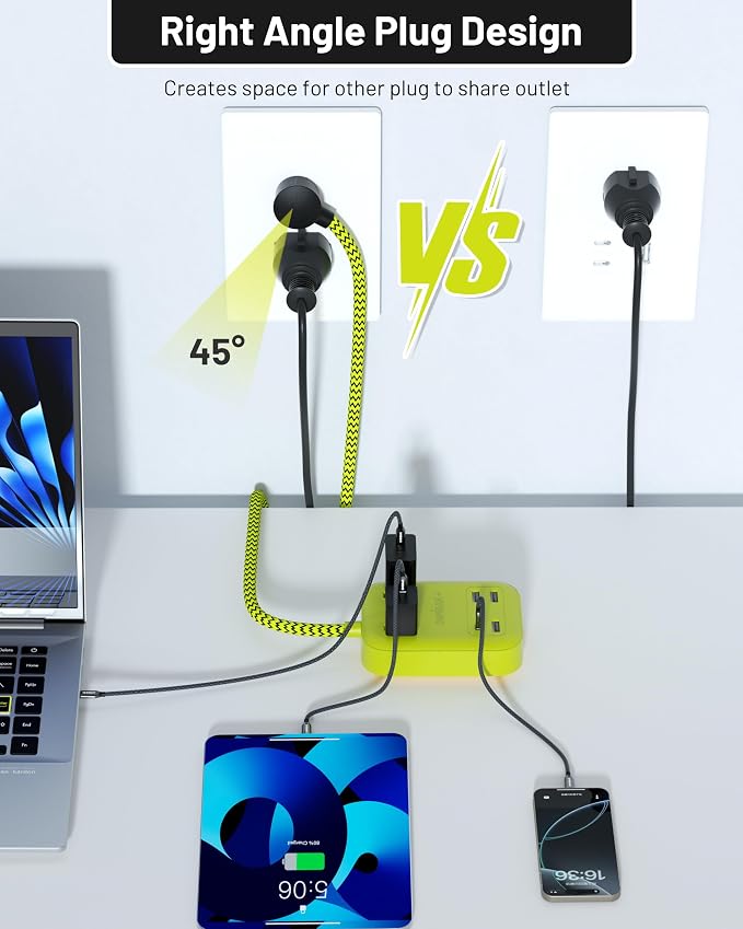 USB Surge Bar 2 Power Strip, with 2 Outlets 4 USB Ports (1 USB C), Multi Plug Outlet Extender with 6Ft Braided Extension Cord, 1700 Joules, Flat Plug Desk USB Charging Station for Home Office