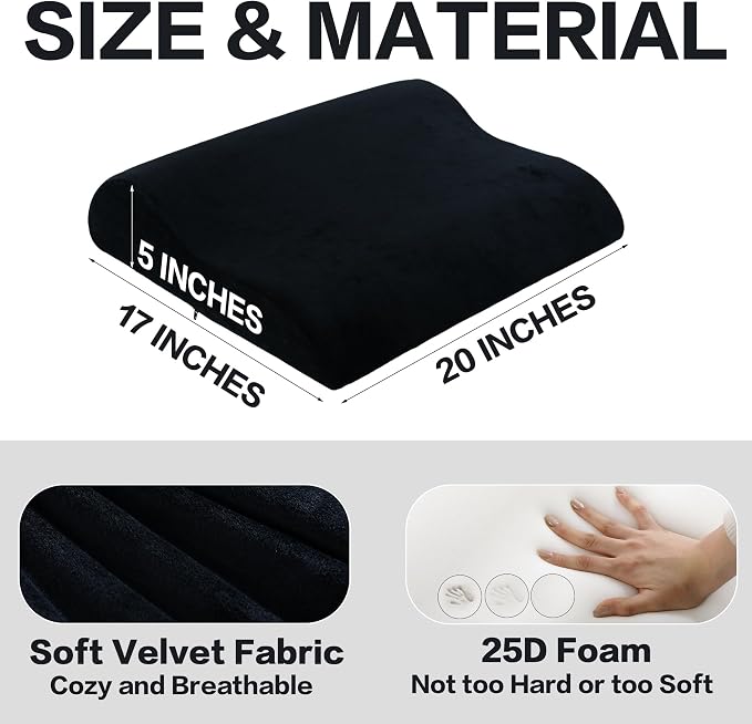 HOMBYS Extra Large Recliner Leg Pillow, Foam Foot Rest Cushion Wave Shape Recliner Footrest Extender, Multi Purpose Back & Lumbar Support Pillow for Bed, Sofa Couch, (Black)