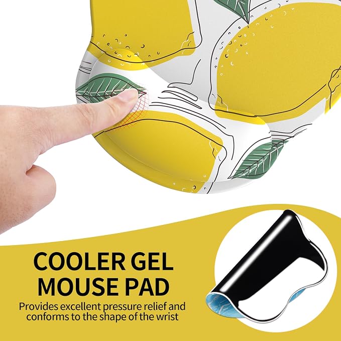 eulps Mouse Pad with Wrist Rest, Comfortable Computer Mousepad with Gel Wrist Support Smooth Surface and Non-Slip PU Base for Pain Relief, Laptop, Office & Home (Lemon)