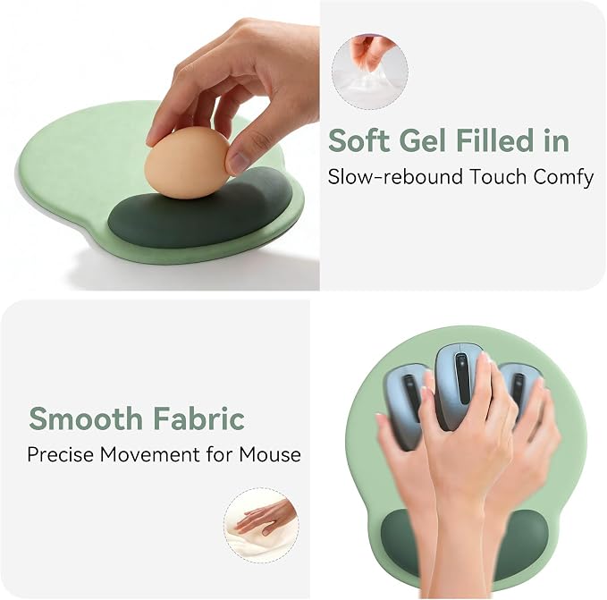 Ergonomic Mouse Pad with Wrist Rest,Mousepad with Wrist Support - Cute Gel Portable Mouse Pads for Desk Laptop,Computer,Office & Home Decor-(Green)