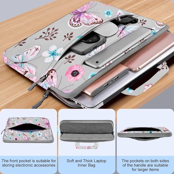 Laptop Shoulder Bag 17.3 inch Case, Durable Shockproof Protective Briefcase with Multi-Pockets Compatible with Most 17-17.3 inch HP Acer Dell Lenovo ASUS MSI Notebooks,Butterfly