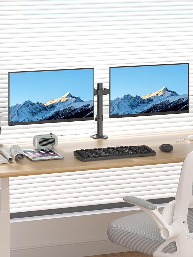 Suptek Dual Monitor Desk Mount, Adjustable Dual Monitor Arm for 2 Computer Screens up to 27 inch, Dual Gas Spring Monitor Arm, Holds up to 22 lbs Each, VESA 75x75/100x100 mm, Black (MD9442)