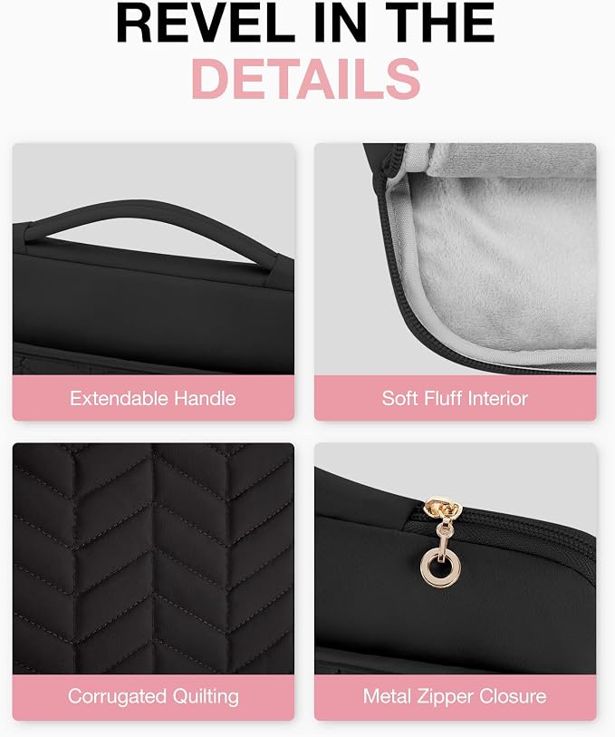 BAGSMART Laptop Case with Handle, Puffy Padded Laptop Bag Sleeve for Women, Portable MacBook Air/Pro Computer Case, 13-14 inch, Black