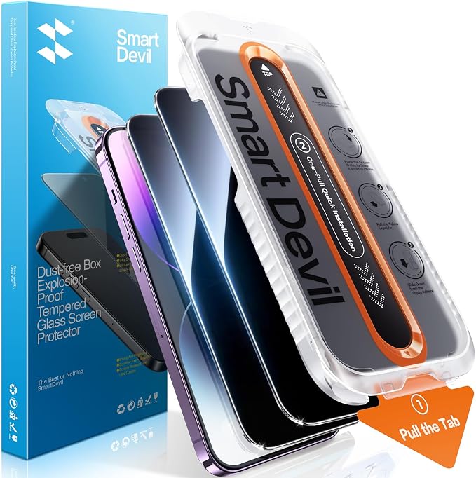 SMARTDEVIL 2 Pack Privacy Screen Protector for iPhone 14 Pro Max, Anti-Spy Tempered Glass, 9H Hardness Military Grade Shatterproof, Easy to Install, Auto Bubble-Free and Dust-Free Box, Case Friendly