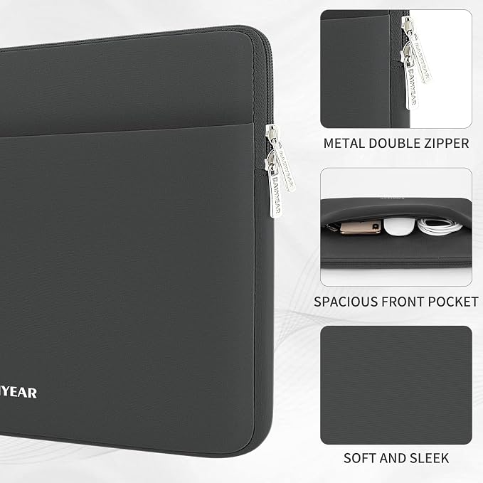RAINYEAR Laptop Sleeve Case 13.3 Inch, Protective Portable Case with Front Pocket, Briefcase Handbag Laptop Bag Compatible with 13.3-14 Inch Laptop PC, 14 Inch MacBook Pro M5 M4 M3 M2 M1, Gray