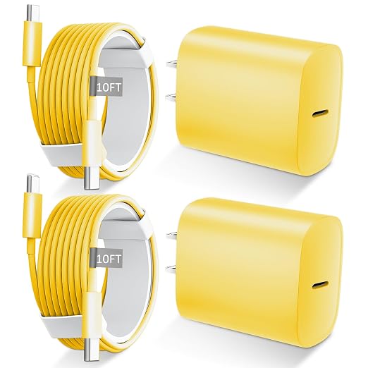 Phone 17 16 15 Charger Fast Charging Type C Chargers USB C Fast Charger Block & Phones 17 Charger Cord 10FT Long USB C Charging Cable for i.Phone 17/17 Pro/17 Pro Max/Air/Phone 16 15 Pro Max,Yellow