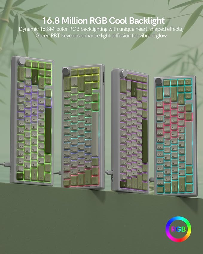 Womier 60% Gaming Mechanical Keyboard Green QMK/VIA Creamy Keyboard Wired, Hot Swappable Gasket Mount RGB Key Board & PBT Keycaps(VK66 PRO)