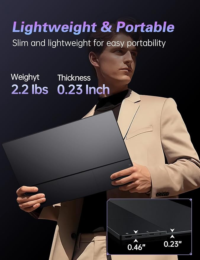 CAPERAVE Portable Monitor 17.3" 144Hz, FHD 100% sRGB HDR Portable Gaming Monitor, Travel Monitor with Kickstand & Speakers, USB-C HDMI External Screen for Laptop Mac Xbox Switch PS5/4