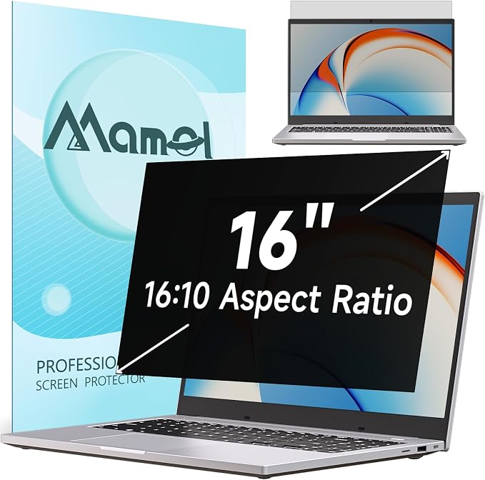 Nano Laptop Privacy Screen 16 Inch 16:10, No Glue Computer Monitor Privacy Shield, Matte Anti Glare Blue Light Filter Compatible with Lenovo Hp Dell Acer Asus Thinkpad Envy Xps