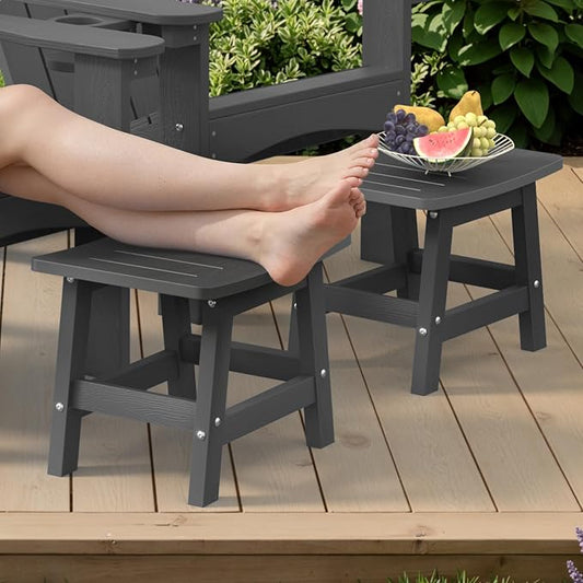 LUE BONA Outdoor Adirondack Ottomans, Footrest Footstool Set of 2, Outdoor Foot Rest for Patio, HDPS All Weather Waterproof Footrest Footstool for Adirondack Chair, Dark Gray