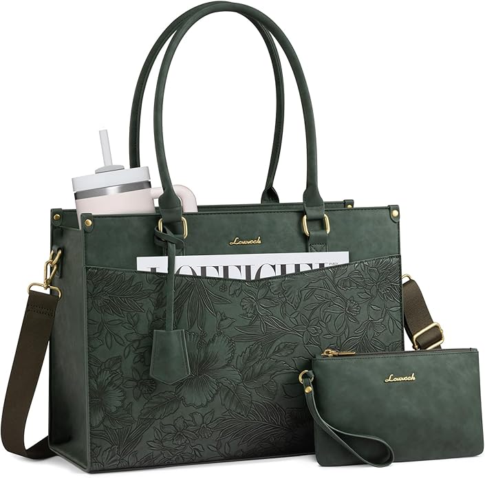 LOVEVOOK Laptop Bag for Women, 2-in-1 Tote Purse with Clutch & Cup Holder, Waterproof Briefcase for Work Travel