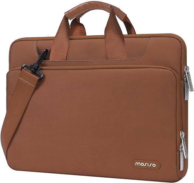 MOSISO 360 Protective Laptop Bag 15.6 inch, 15-16 inch Computer Bag Compatible with MacBook Air 15 inch/Pro 16 inch, HP,Dell,Lenovo,Asus,Notebook, Laptop Carrying Case with Strap&Handle, Caramel Brown