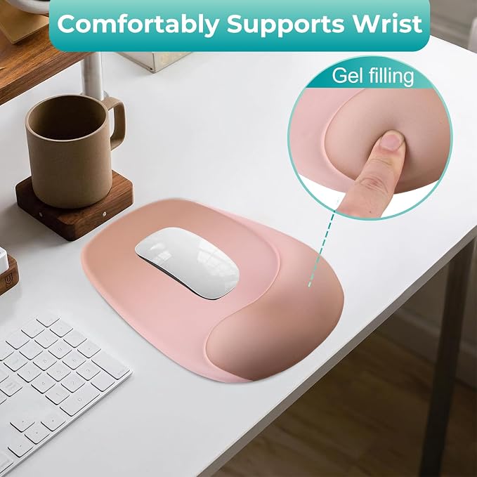 Mouse Pad with Wrist Rest Support, Ergonomic Mousepad with Comfortable Gel Cushion, Gaming Mouse Pad with Non-Slip PU Base, Relieve Pain Relief, for Home Office Computer Laptop, Brown