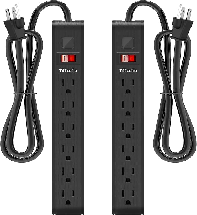 Power Strip Surge Protector, 6 Feet Extension Cord, 600 Joules Surge Protection, Multiple Protection 6 Outlet Strip, ETL Listed (2 Packs)