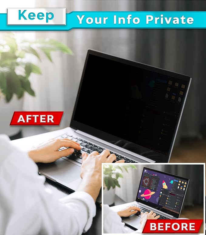 PYS Laptop Privacy Screen 13.3 Inch for HP Dell Samsung Lenovo - Removable Laptop Screen Privacy Shield for 16:9 Widescreen Display - Anti Glare & Blue Light Laptop Screen Filters