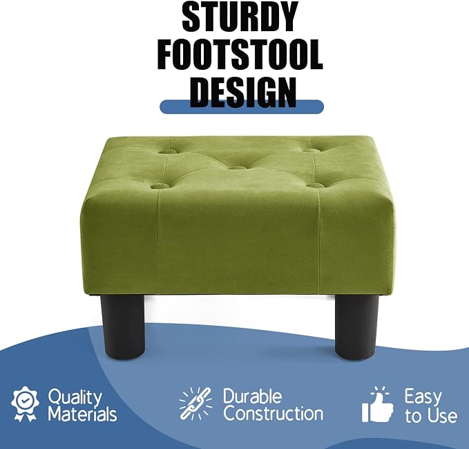 BRIAN & DANY Small Foot Stool, Velvet Foot Stools with Legs, Stable Small Footstool for Living Room, Olive Green