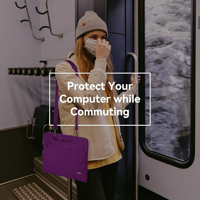 Voova 17 17.3 Inch Laptop Sleeve Case, Slim Women Men Shoulder Hand Bag Compatible with Razer Blade Pro 17, Lenovo Dell Asus Acer HP Notebook Messenger Briefcase with Strap, Waterproof, Purple