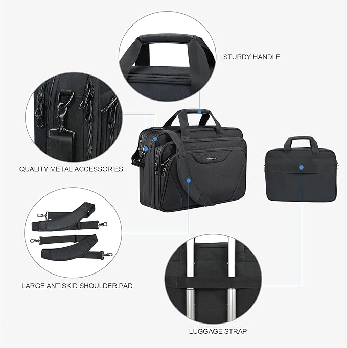 KROSER Laptop Bag Premium Laptop Briefcase Fits Up to 17.3 Inch Laptop Expandable Water-Repellent Shoulder Messenger Bag Computer Bag for Travel/Business/Men/Women-Black/Blue