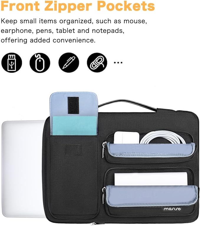 MOSISO 360 Protective Laptop Case 13 inch, Laptop Sleeve Compatible with MacBook Air 13 inch M5 M4 M3 M2 M1 2026-2018 / Neo/Pro 13 M2 M1, Side Open Bag with 2 Raised&1 Flapover Pockets, Black