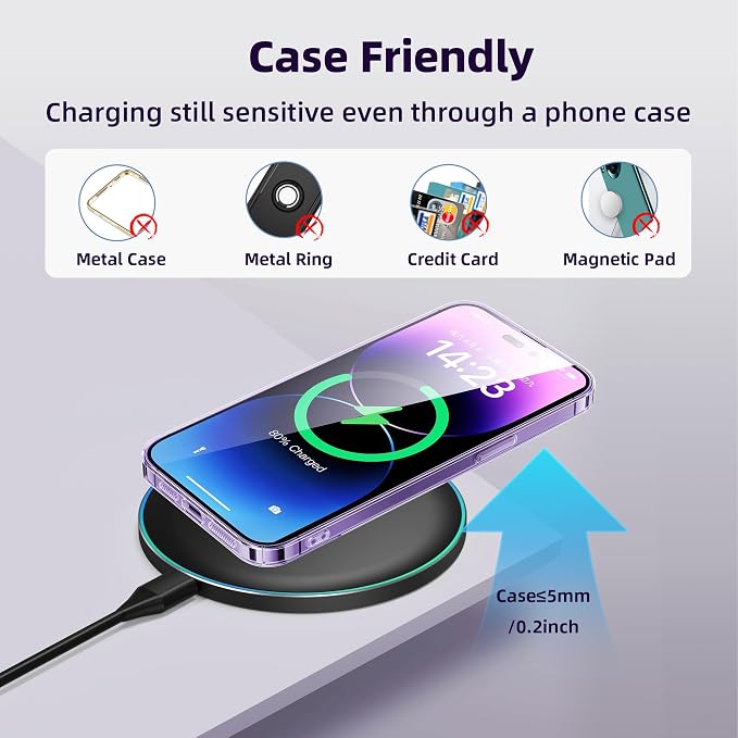 Wireless Charger Compatible with iPhone 16 15 14 13 12 11 Pro Max/Mini/Plus/XR/X/8, 15W Max Fast Wireless Charging Pad Mat for Samsung Galaxy S23/S22/S21/S20/S10, Galaxy Buds