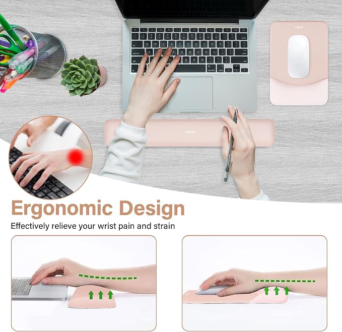 MOSISO Wrist Rest Support for Mouse Pad&Keyboard Set, Rectangular Ergonomic Mousepad Non-Slip Base Home/Office Pain Relief&Easy Typing Pad with Neoprene Cloth&Raised Silicone Lining, Apricot