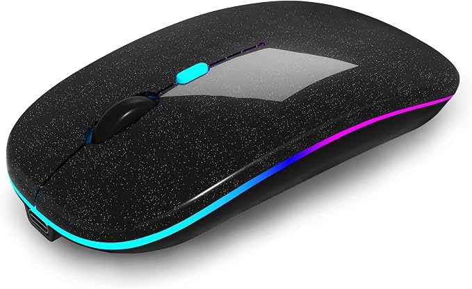 AIKOKOK Wireless Bluetooth Mouse, Rechargeable, Dual Mode Bluetooth 5.2 & 2.4G USB, LED Lights, Slim, Silent, Portable Computer Mouse for Laptop, PC, MacBook, iPad, Tablet (Pearl Black)