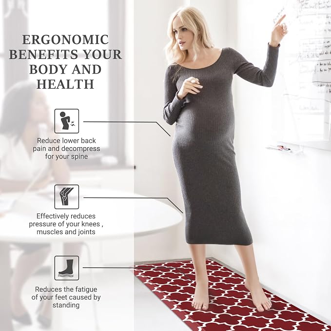 WISELIFE Anti Fatigue Floor Mat - 4/5 Inch Thick Kitchen Mat Non Slip Waterproof Heavy Duty Ergonomic Comfort Mat Durable for Home, Office, Sink, Laundry,(20" x 32", Red)