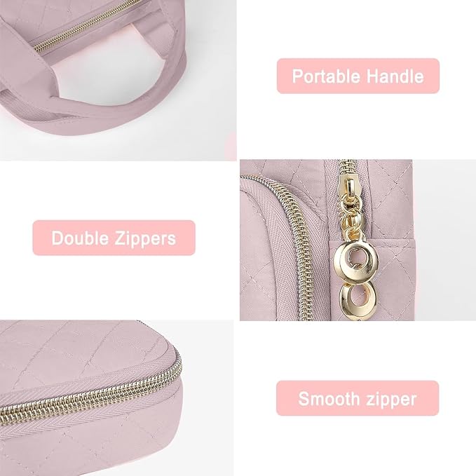 MOSISO 360 Protective Laptop Case 13.3 inch, 13-13.3 inch Laptop Sleeve Compatible with MacBook Air/Pro 13/Pro 14,HP Dell ASUS Lenovo, Square Quilted Bag Cover with 2 Pockets&Handle&Belt, Pink