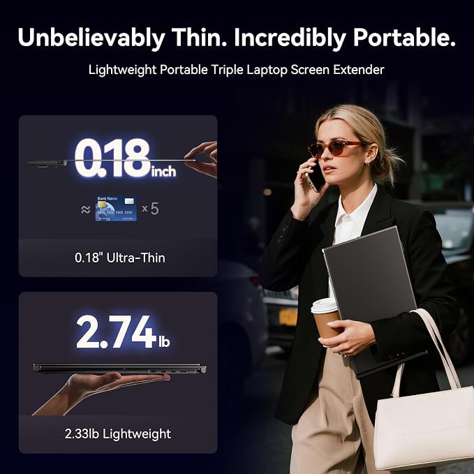 15.3" Laptop Screen Extender Portable, One Cable Connection Double Laptop Monitor FHD 1080P IPS, Ultra Thin Dual Monitor for 13-17" Laptops, Plug&Play Compatiable with Win/Mac/Chrome/Android/Switch