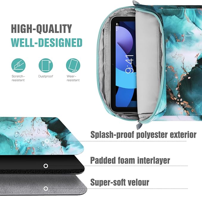 TiMOVO 9-11 Inch Tablet Sleeve Bag with Shoulder Strap for iPad 11-inch A16 2025, iPad 10th Gen. 10.9"/10.2", Galaxy Tab A9+/A11Plus 11", Cloud Peacock Blue